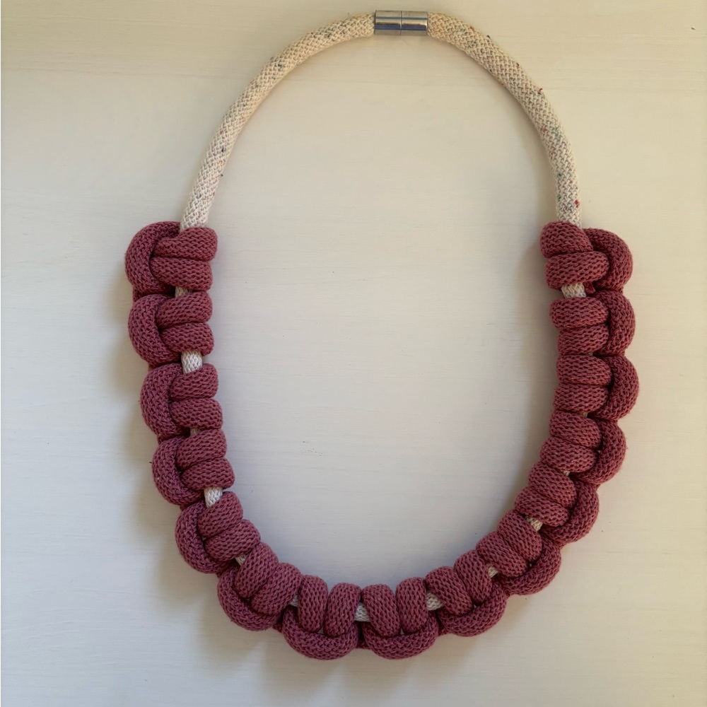 Pink Knitted Necklace Handmade